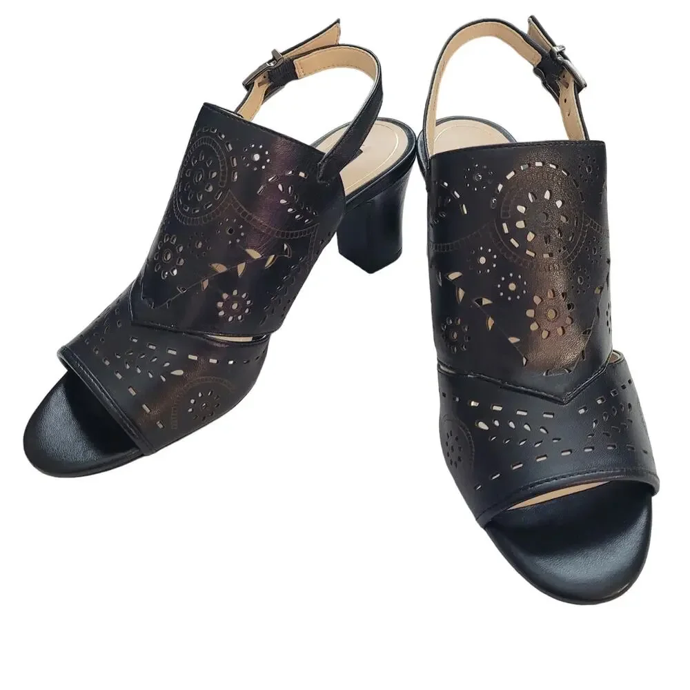 Alex Marie Black Chunky Heel Mules, sz. 8 1/2